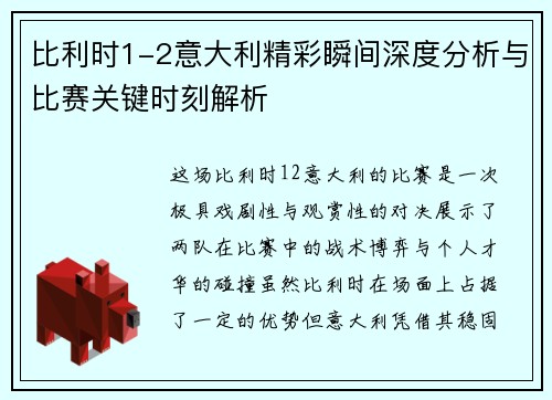 比利时1-2意大利精彩瞬间深度分析与比赛关键时刻解析